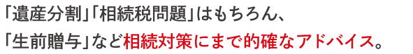 「遺産分割」「相続税問題」はもちろん、 「生前贈与」など相続対策にまで的確なアドバイス。 